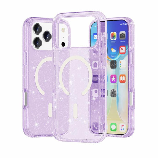 For iPhone 17 Pro Terminator Style Glitter Powder MagSafe Magnetic Phone Case(Purple) - iPhone 17 Pro Cases by buy2fix | Online Shopping UK | buy2fix