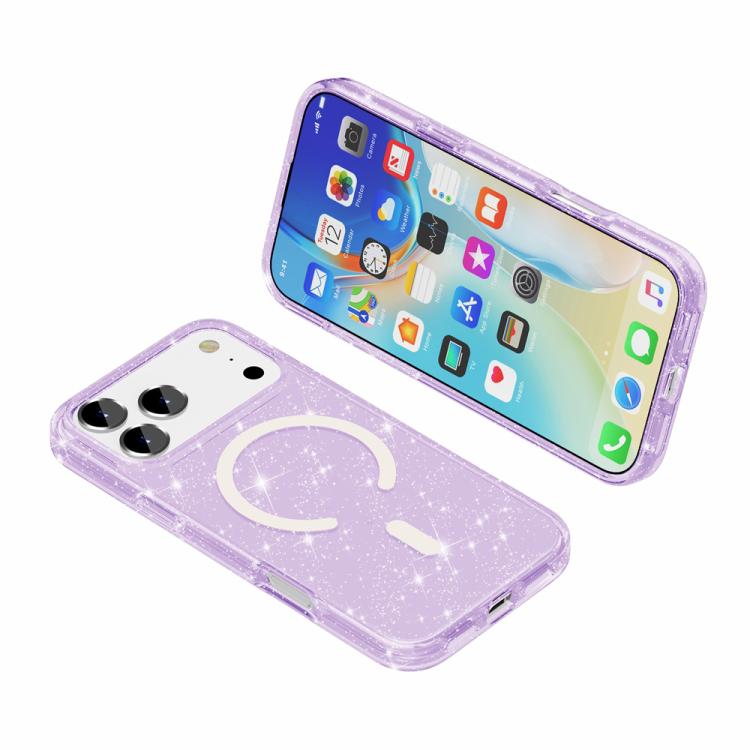 For iPhone 17 Pro Terminator Style Glitter Powder MagSafe Magnetic Phone Case(Purple) - iPhone 17 Pro Cases by buy2fix | Online Shopping UK | buy2fix