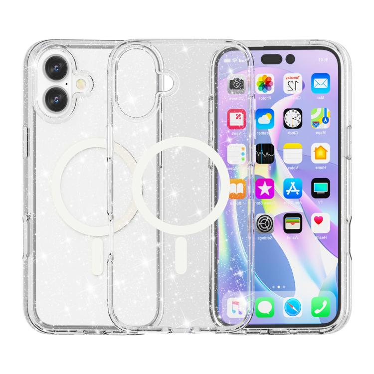 For iPhone 17 Terminator Style Glitter Powder MagSafe Magnetic Phone Case(White) - iPhone 17 Cases by buy2fix | Online Shopping UK | buy2fix