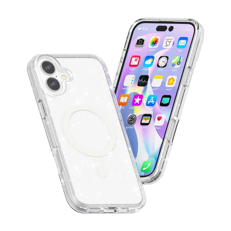 For iPhone 17 Terminator Style Glitter Powder MagSafe Magnetic Phone Case(White) - iPhone 17 Cases by buy2fix | Online Shopping UK | buy2fix