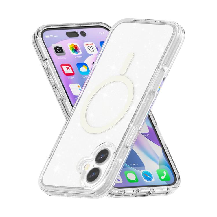 For iPhone 17 Terminator Style Glitter Powder MagSafe Magnetic Phone Case(White) - iPhone 17 Cases by buy2fix | Online Shopping UK | buy2fix