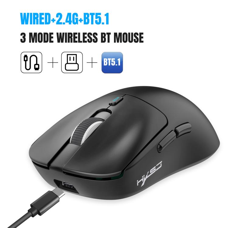 HXSJ T68 3 Modes Wired 2.4G BT5.1 Wireless Lightweight Gaming Mouse(Black) - Wireless Mice by HXSJ | Online Shopping UK | buy2fix