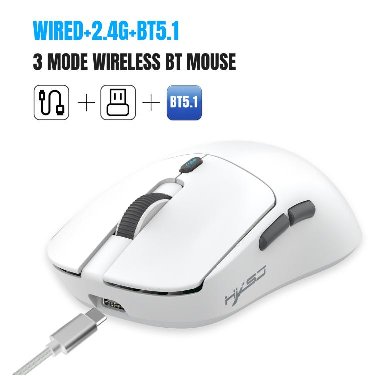HXSJ T68 3 Modes Wired 2.4G BT5.1 Wireless Lightweight Gaming Mouse(White) - Wireless Mice by HXSJ | Online Shopping UK | buy2fix