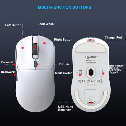 HXSJ T68 3 Modes Wired 2.4G BT5.1 Wireless Lightweight Gaming Mouse(White) - Wireless Mice by HXSJ | Online Shopping UK | buy2fix