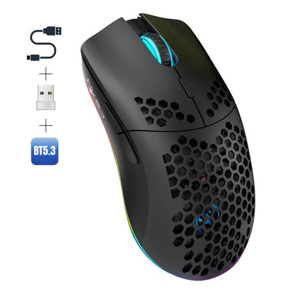 HXSJ T66 3 Modes Wired 2.4G BT5.3 Wireless RGB Rechargeable Mouse(Black) - Wireless Mice by HXSJ | Online Shopping UK | buy2fix