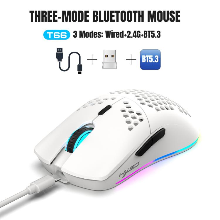HXSJ T66 3 Modes Wired 2.4G BT5.3 Wireless RGB Rechargeable Mouse(White) - Wireless Mice by HXSJ | Online Shopping UK | buy2fix