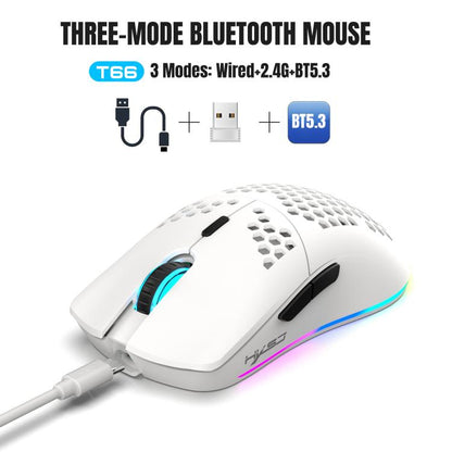 HXSJ T66 3 Modes Wired 2.4G BT5.3 Wireless RGB Rechargeable Mouse(White) - Wireless Mice by HXSJ | Online Shopping UK | buy2fix