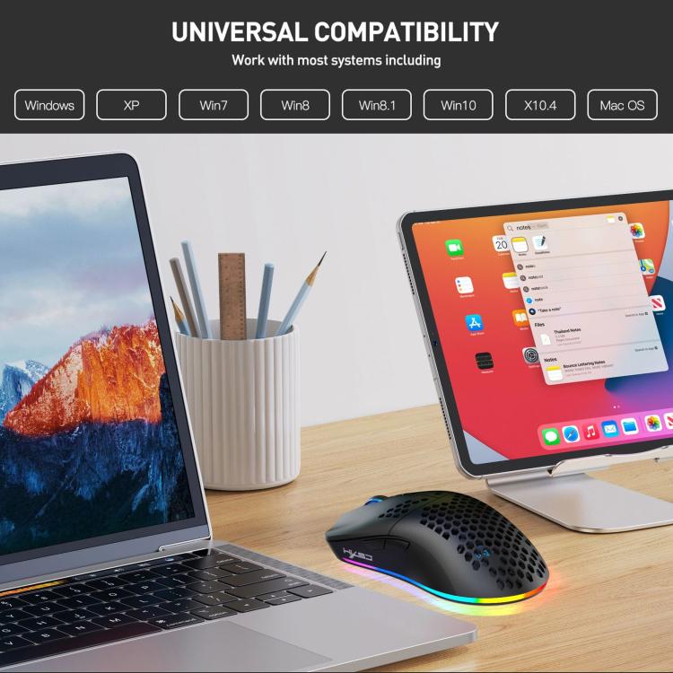 HXSJ T66 3 Modes Wired 2.4G BT5.3 Wireless RGB Rechargeable Mouse(Black) - Wireless Mice by HXSJ | Online Shopping UK | buy2fix