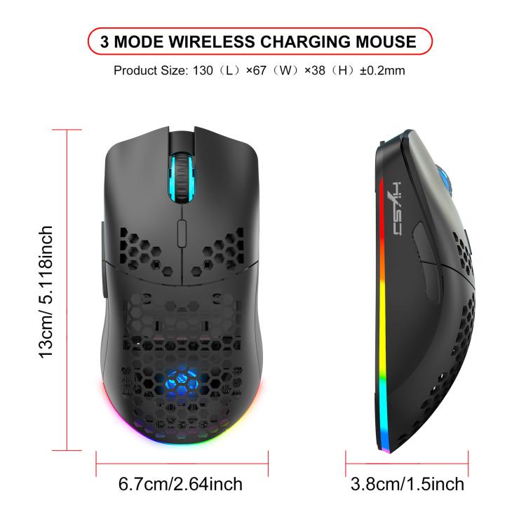 HXSJ T66 3 Modes Wired 2.4G BT5.3 Wireless RGB Rechargeable Mouse(White) - Wireless Mice by HXSJ | Online Shopping UK | buy2fix