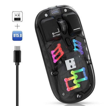 HXSJ T200 Dual Modes 2.4G BT5.0 Transparent RGB Wireless Mouse(Black) - Wireless Mice by HXSJ | Online Shopping UK | buy2fix