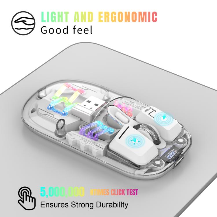 HXSJ T200 Dual Modes 2.4G BT5.0 Transparent RGB Wireless Mouse(Black) - Wireless Mice by HXSJ | Online Shopping UK | buy2fix