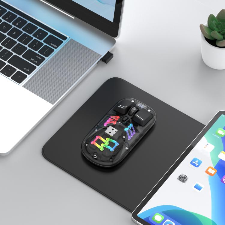 HXSJ T200 Dual Modes 2.4G BT5.0 Transparent RGB Wireless Mouse(Black) - Wireless Mice by HXSJ | Online Shopping UK | buy2fix