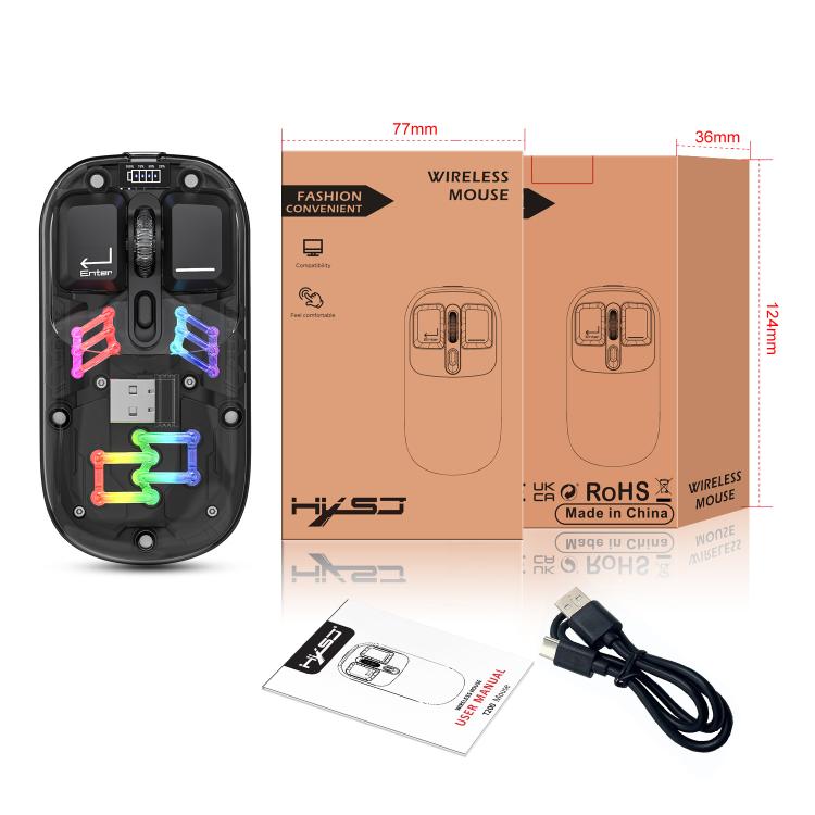 HXSJ T200 Dual Modes 2.4G BT5.0 Transparent RGB Wireless Mouse(Black) - Wireless Mice by HXSJ | Online Shopping UK | buy2fix