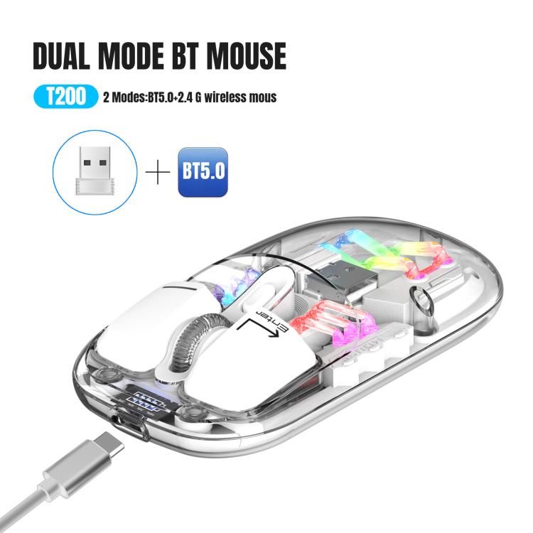 HXSJ T200 Dual Modes 2.4G BT5.0 Transparent RGB Wireless Mouse(White) - Wireless Mice by HXSJ | Online Shopping UK | buy2fix