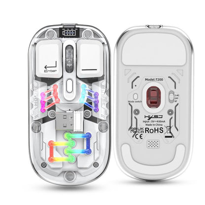 HXSJ T200 Dual Modes 2.4G BT5.0 Transparent RGB Wireless Mouse(White) - Wireless Mice by HXSJ | Online Shopping UK | buy2fix
