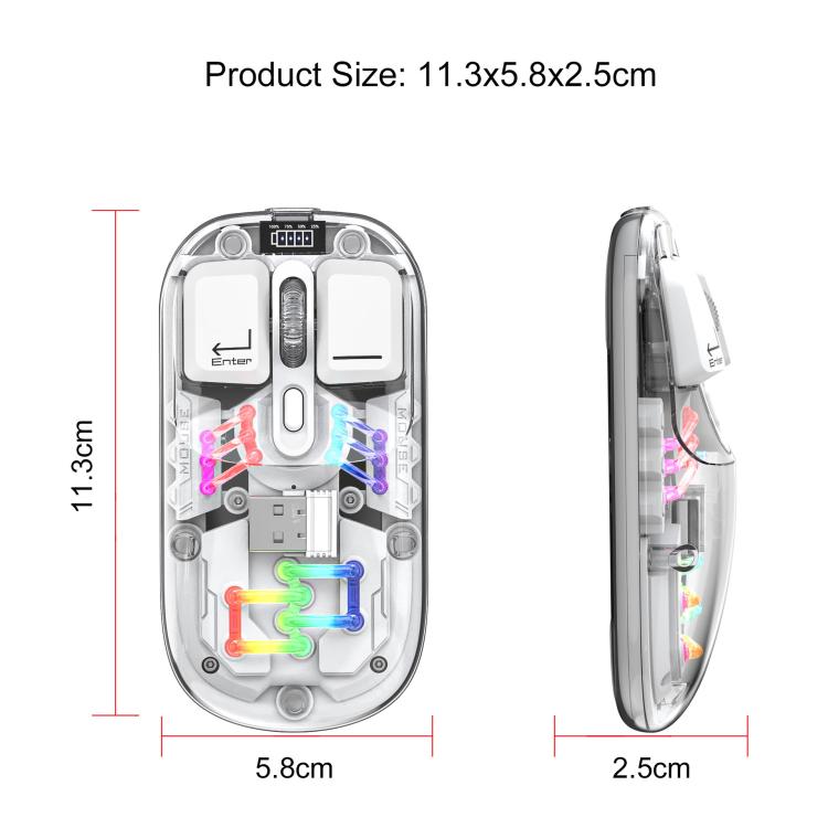 HXSJ T200 Dual Modes 2.4G BT5.0 Transparent RGB Wireless Mouse(White) - Wireless Mice by HXSJ | Online Shopping UK | buy2fix