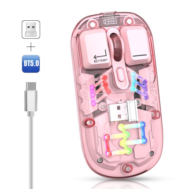 HXSJ T200 Dual Modes 2.4G BT5.0 Transparent RGB Wireless Mouse(Pink) - Wireless Mice by HXSJ | Online Shopping UK | buy2fix