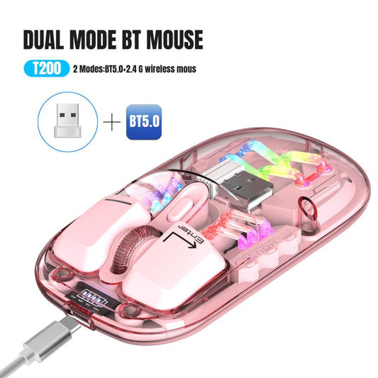 HXSJ T200 Dual Modes 2.4G BT5.0 Transparent RGB Wireless Mouse(Pink) - Wireless Mice by HXSJ | Online Shopping UK | buy2fix