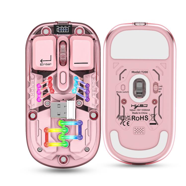 HXSJ T200 Dual Modes 2.4G BT5.0 Transparent RGB Wireless Mouse(Pink) - Wireless Mice by HXSJ | Online Shopping UK | buy2fix