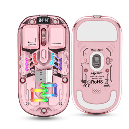 HXSJ T200 Dual Modes 2.4G BT5.0 Transparent RGB Wireless Mouse(Pink) - Wireless Mice by HXSJ | Online Shopping UK | buy2fix