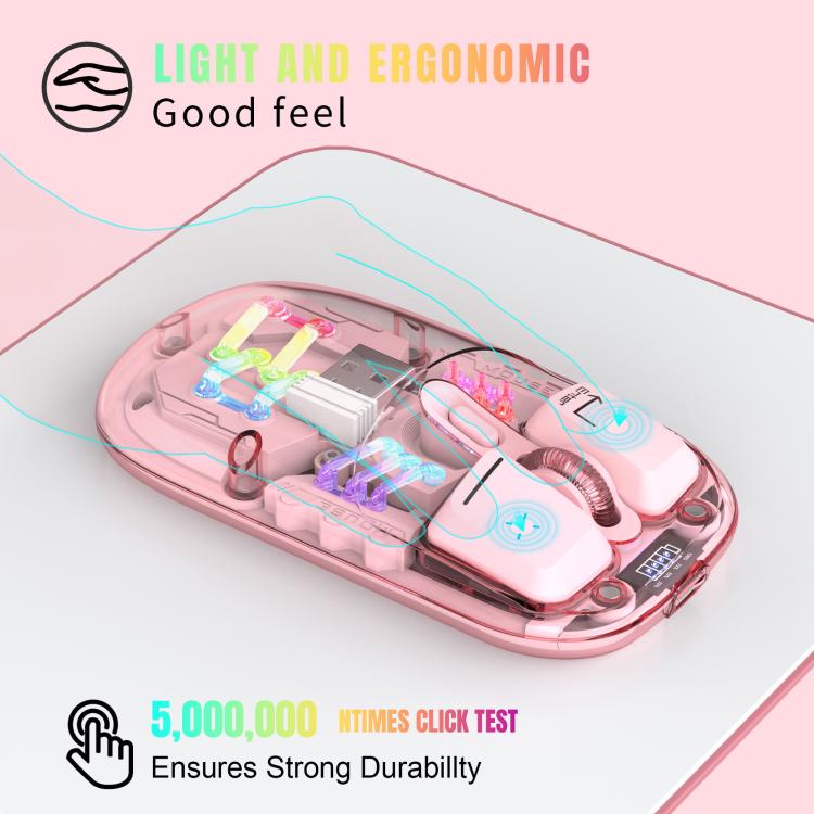 HXSJ T200 Dual Modes 2.4G BT5.0 Transparent RGB Wireless Mouse(Pink) - Wireless Mice by HXSJ | Online Shopping UK | buy2fix