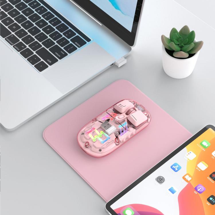 HXSJ T200 Dual Modes 2.4G BT5.0 Transparent RGB Wireless Mouse(Pink) - Wireless Mice by HXSJ | Online Shopping UK | buy2fix