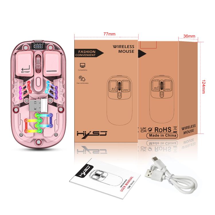 HXSJ T200 Dual Modes 2.4G BT5.0 Transparent RGB Wireless Mouse(Pink) - Wireless Mice by HXSJ | Online Shopping UK | buy2fix