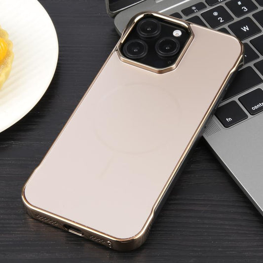 For iPhone 16e Electroplating Frameless Frosted Anti-Glare PC MagSafe Phone Case(Desert Gold) - iPhone 16e Cases by buy2fix | Online Shopping UK | buy2fix