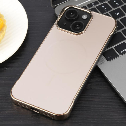 For iPhone 15 Electroplating Frameless Frosted Anti-Glare PC MagSafe Phone Case(Desert Gold) - iPhone 15 Cases by buy2fix | Online Shopping UK | buy2fix