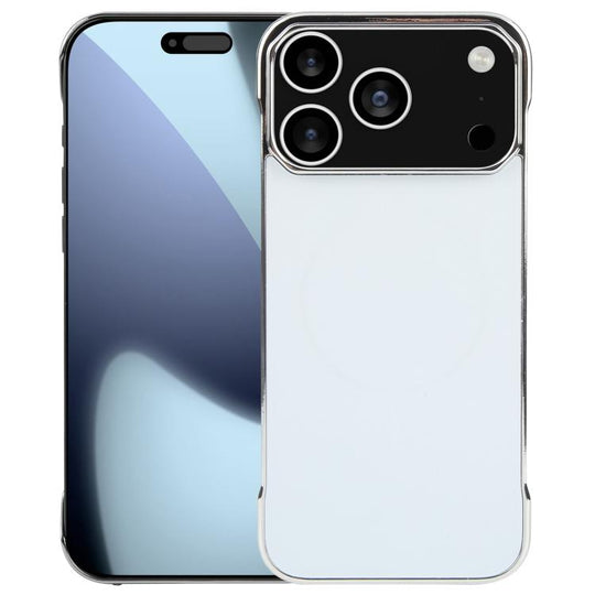 For iPhone 18 Pro Max / 17 Pro Max Electroplating Frameless Frosted Anti-Glare PC MagSafe Phone Case(Silver White)