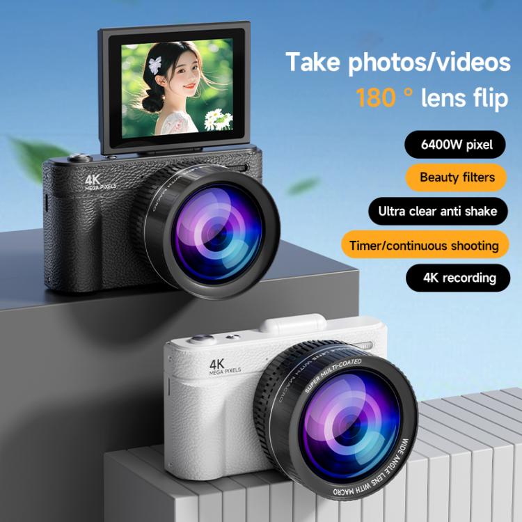 V5 64MP Retro Digital Camera 4K Recording 180 Flip Screen, Style:Large Lens(Black) - Children Cameras by buy2fix | Online Shopping UK | buy2fix