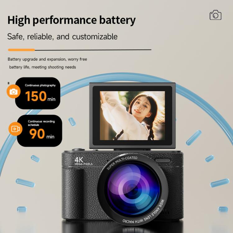 V5 64MP Retro Digital Camera 4K Recording 180 Flip Screen, Style:Large Lens(Black) - Children Cameras by buy2fix | Online Shopping UK | buy2fix