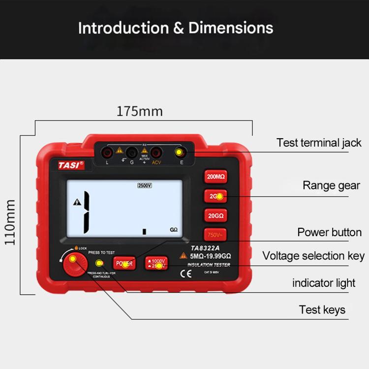 TASI TA8322A High Voltage Digital Electronic Meter Insulation Resistance Tester - Current & Voltage Tester by TASI | Online Shopping UK | buy2fix
