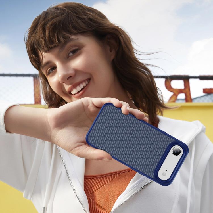 For iPhone Air Carbon Fiber Texture Skin-feel Acrylic TPU Phone Case(Blue) - iPhone Air Cases by buy2fix | Online Shopping UK | buy2fix