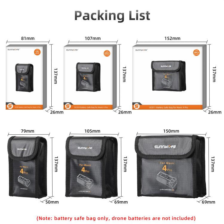 For DJI Mavic 4 Pro Sunnylife Battery Explosion-proof Safe Bag Protective Li-Po Safe Bag(For 3pcs Batteries) - Backpacks & Bags by Sunnylife | Online Shopping UK | buy2fix