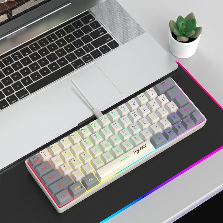 HXSJ V400 Wired Color Matching RGB Backlit Membrane Keyboard 63 Key Caps, Cable Length: 1.7m(Grey + Beige 2-color) - Wired Keyboard by HXSJ | Online Shopping UK | buy2fix