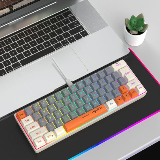 HXSJ V400 Wired Color Matching RGB Backlit Membrane Keyboard 63 Key Caps, Cable Length: 1.7m(Beige + Grey + Orange 3-color) - Wired Keyboard by HXSJ | Online Shopping UK | buy2fix