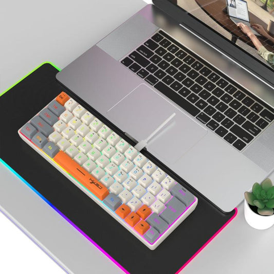 HXSJ V400 Wired Color Matching RGB Backlit Membrane Keyboard 63 Key Caps, Cable Length: 1.7m(Grey + Beige + Orange 3-color) - Wired Keyboard by HXSJ | Online Shopping UK | buy2fix