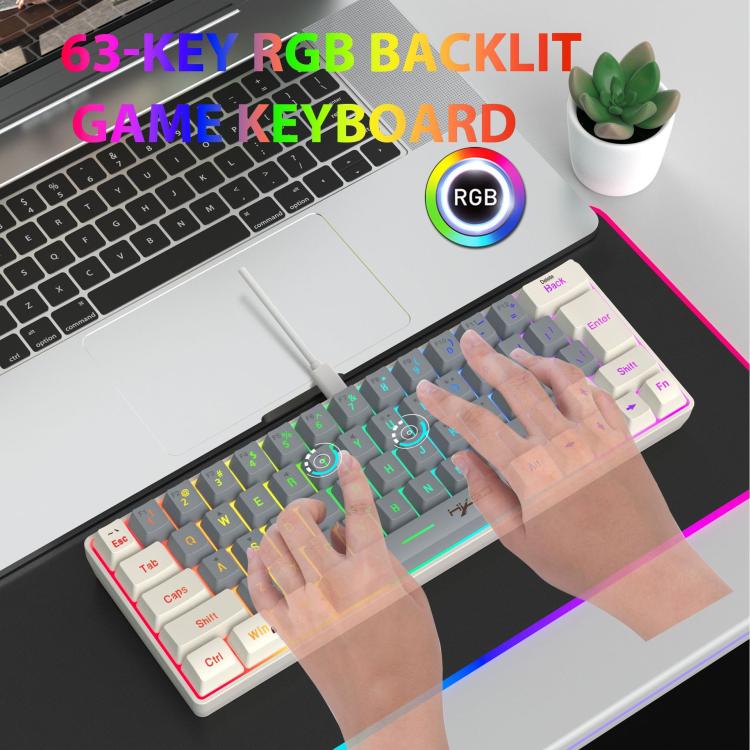 HXSJ V400 Wired Color Matching RGB Backlit Membrane Keyboard 63 Key Caps, Cable Length: 1.7m(Grey + Beige 2-color) - Wired Keyboard by HXSJ | Online Shopping UK | buy2fix