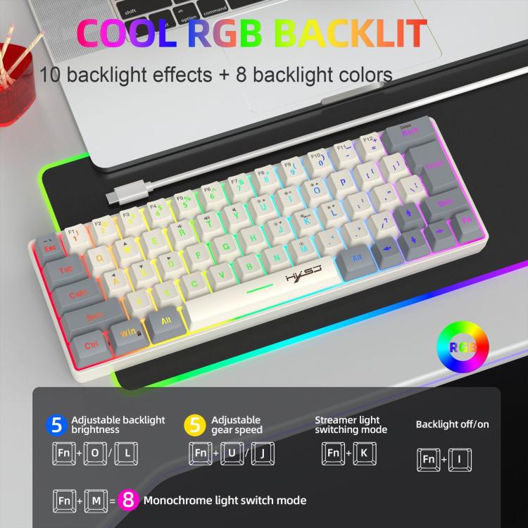 HXSJ V400 Wired Color Matching RGB Backlit Membrane Keyboard 63 Key Caps, Cable Length: 1.7m(Beige + Grey + Orange 3-color) - Wired Keyboard by HXSJ | Online Shopping UK | buy2fix
