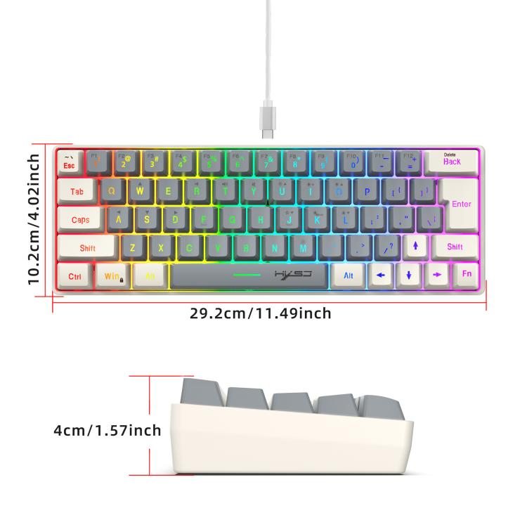 HXSJ V400 Wired Color Matching RGB Backlit Membrane Keyboard 63 Key Caps, Cable Length: 1.7m(Beige + Grey 2-color) - Wired Keyboard by HXSJ | Online Shopping UK | buy2fix