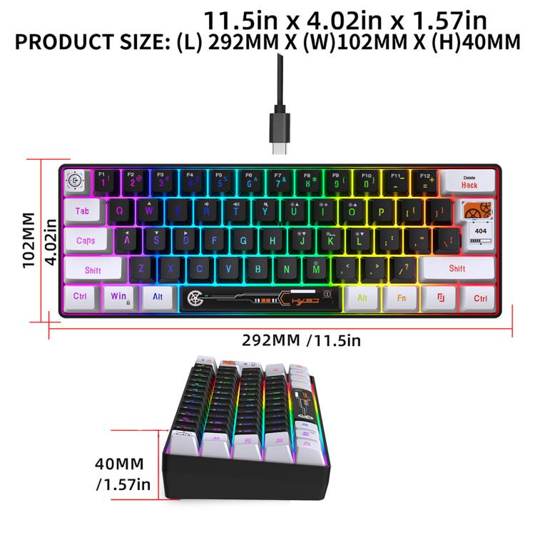 HXSJ V700WB Wired RGB Backlit Membrane Keyboard 61 Key Caps, Cable Length: 1.7m(White Black Print) - Wired Keyboard by HXSJ | Online Shopping UK | buy2fix