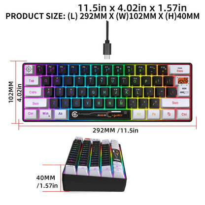 HXSJ V700WB Wired RGB Backlit Membrane Keyboard 61 Key Caps, Cable Length: 1.7m(White Black Print) - Wired Keyboard by HXSJ | Online Shopping UK | buy2fix