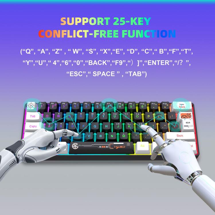 HXSJ V700WB Wired RGB Backlit Membrane Keyboard 61 Key Caps, Cable Length: 1.7m(White Black Print) - Wired Keyboard by HXSJ | Online Shopping UK | buy2fix