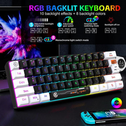 HXSJ V700WB Wired RGB Backlit Membrane Keyboard 61 Key Caps, Cable Length: 1.7m(White Black Print) - Wired Keyboard by HXSJ | Online Shopping UK | buy2fix