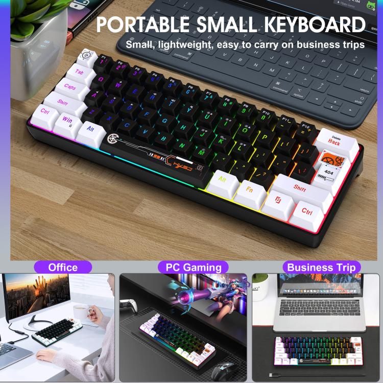 HXSJ V700WB Wired RGB Backlit Membrane Keyboard 61 Key Caps, Cable Length: 1.7m(White Black Print) - Wired Keyboard by HXSJ | Online Shopping UK | buy2fix