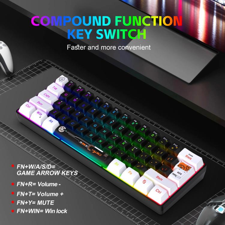 HXSJ V700WB Wired RGB Backlit Membrane Keyboard 61 Key Caps, Cable Length: 1.7m(White Black Print) - Wired Keyboard by HXSJ | Online Shopping UK | buy2fix