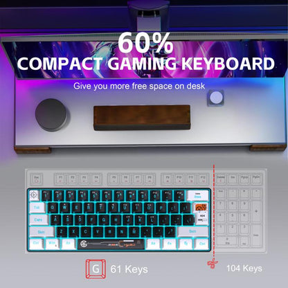 HXSJ V700WB Wired RGB Backlit Membrane Keyboard 61 Key Caps, Cable Length: 1.7m(White Black Print) - Wired Keyboard by HXSJ | Online Shopping UK | buy2fix