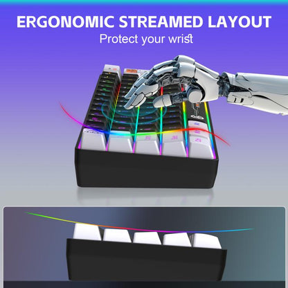 HXSJ V700WB Wired RGB Backlit Membrane Keyboard 61 Key Caps, Cable Length: 1.7m(White Black Print) - Wired Keyboard by HXSJ | Online Shopping UK | buy2fix