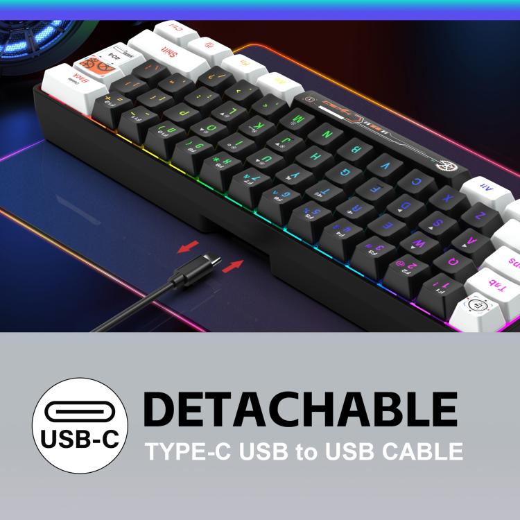 HXSJ V700WB Wired RGB Backlit Membrane Keyboard 61 Key Caps, Cable Length: 1.7m(White Black Print) - Wired Keyboard by HXSJ | Online Shopping UK | buy2fix